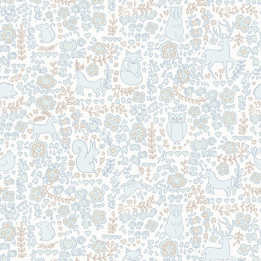 Woodlanders Cotton Blue Wallpaper