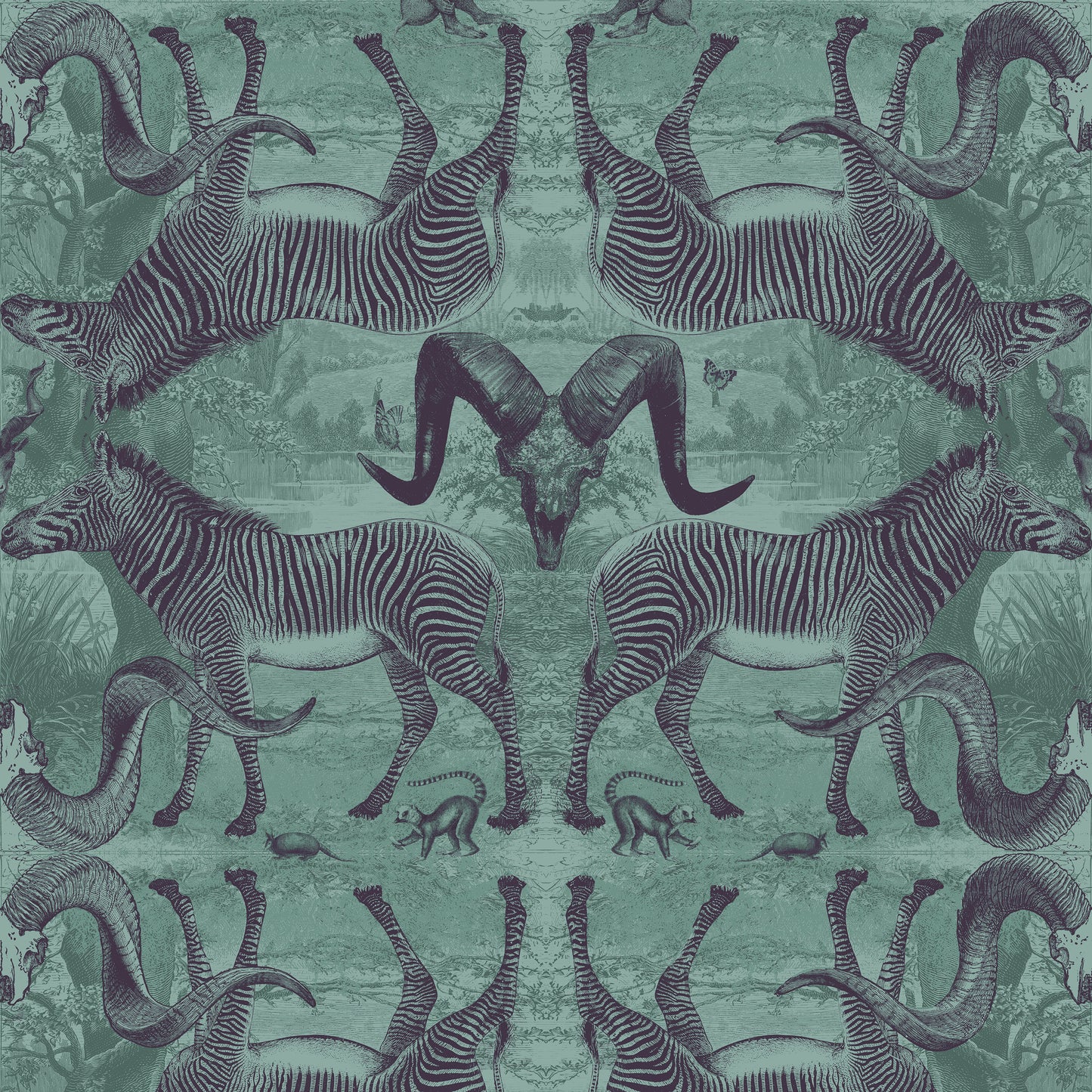 Serengeti Soirée Mint & Blackberry Wallpaper