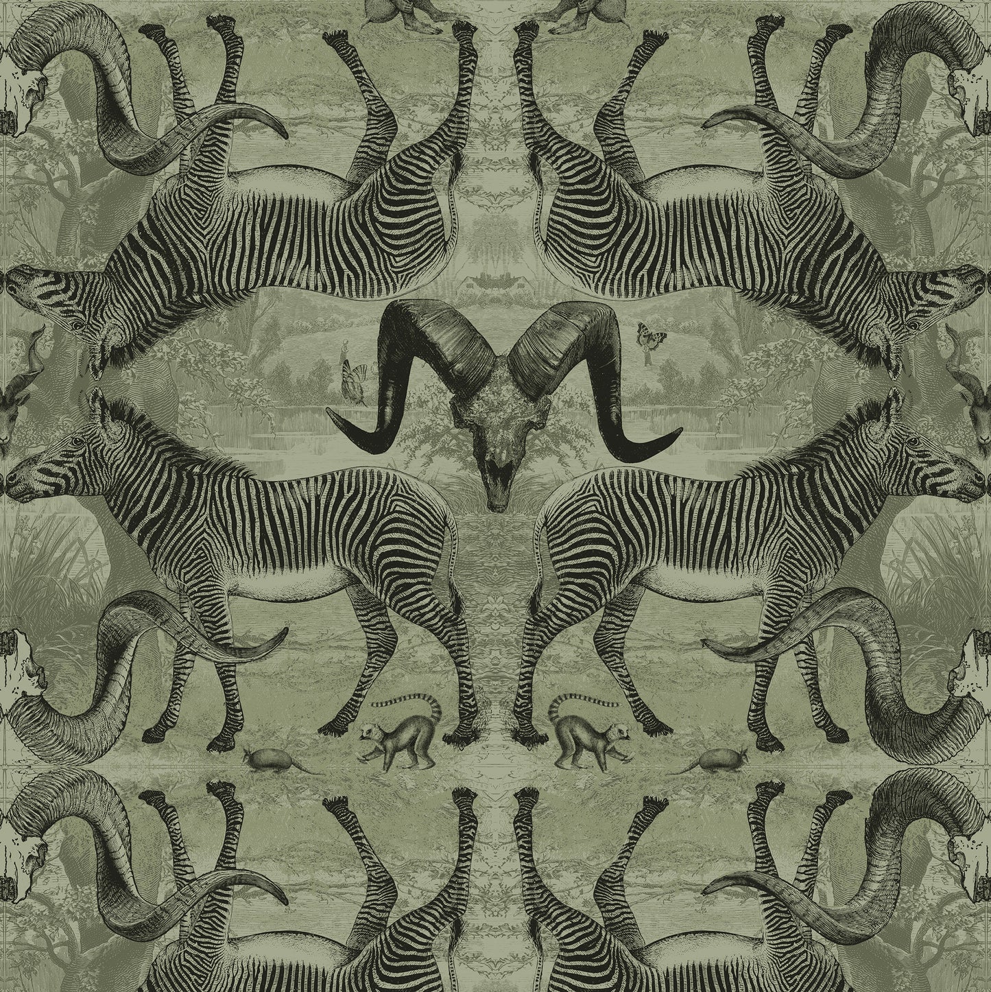 Serengeti Soirée Army Green Wallpaper