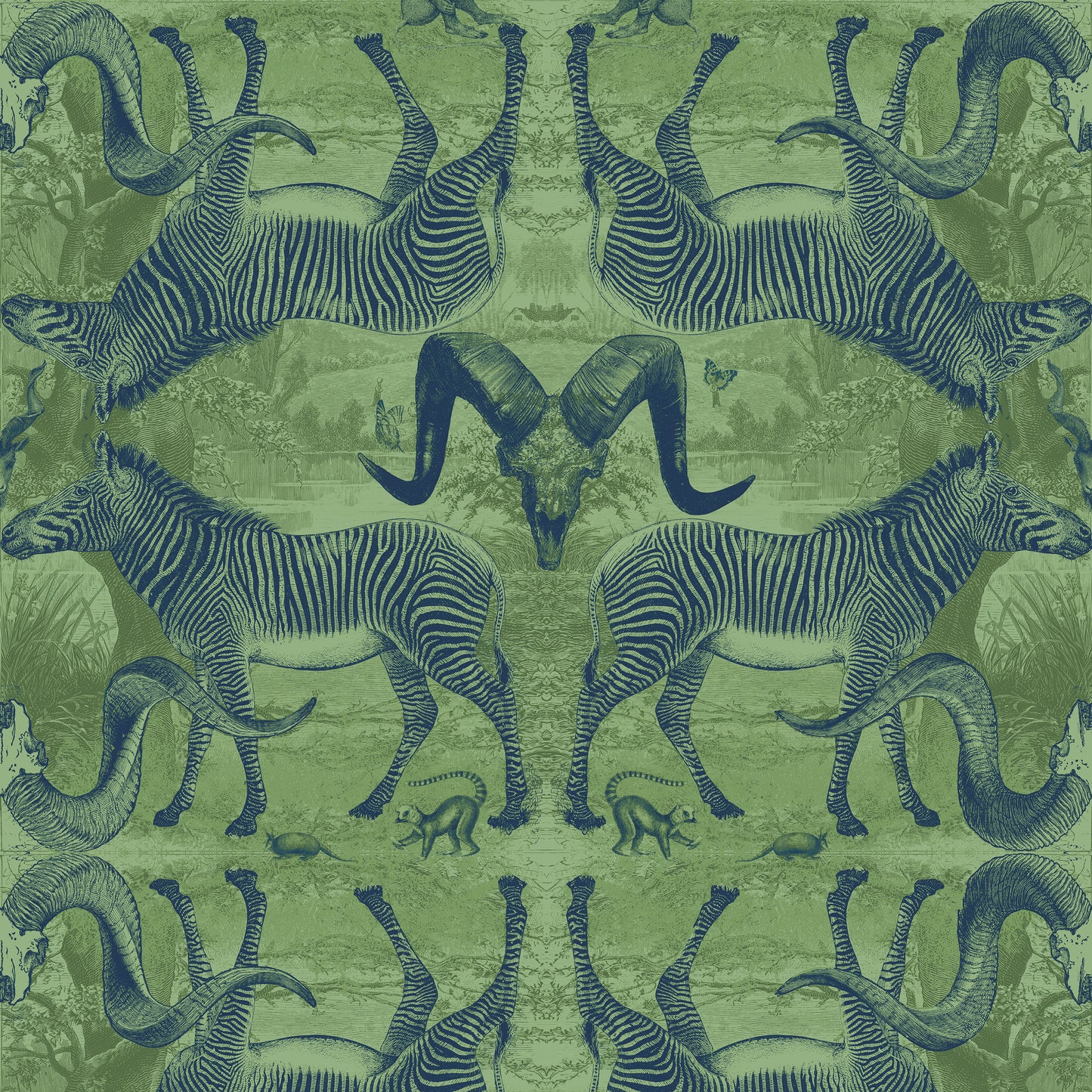 Serengeti Soirée Moss & Navy Wallpaper