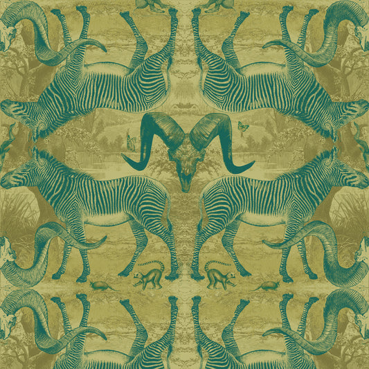 Serengeti Soirée Golden Teal Wallpaper